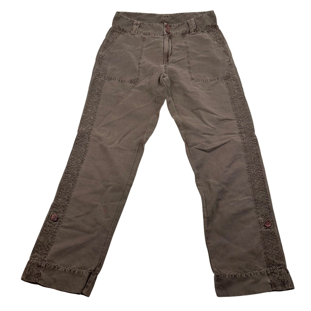 Sundance Womens Brown Linen Blend Lace Trim Utility Straight Leg Pants Size 6